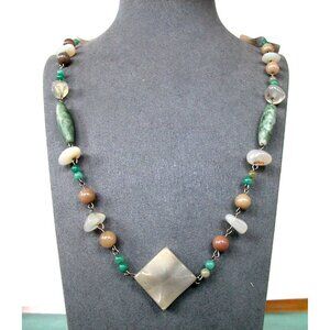 Jadeite & Glass Necklace & Green Accents 28"